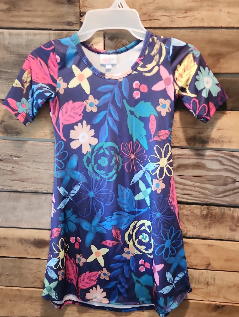 LuLaRoe Navy Floral Scoop Neck Dress with Multicolor Blooms -Adeline Style